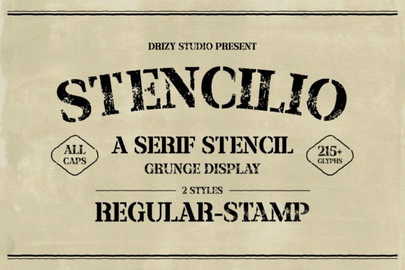 Stencilio: The Serif Font with Rugged Stamp Character